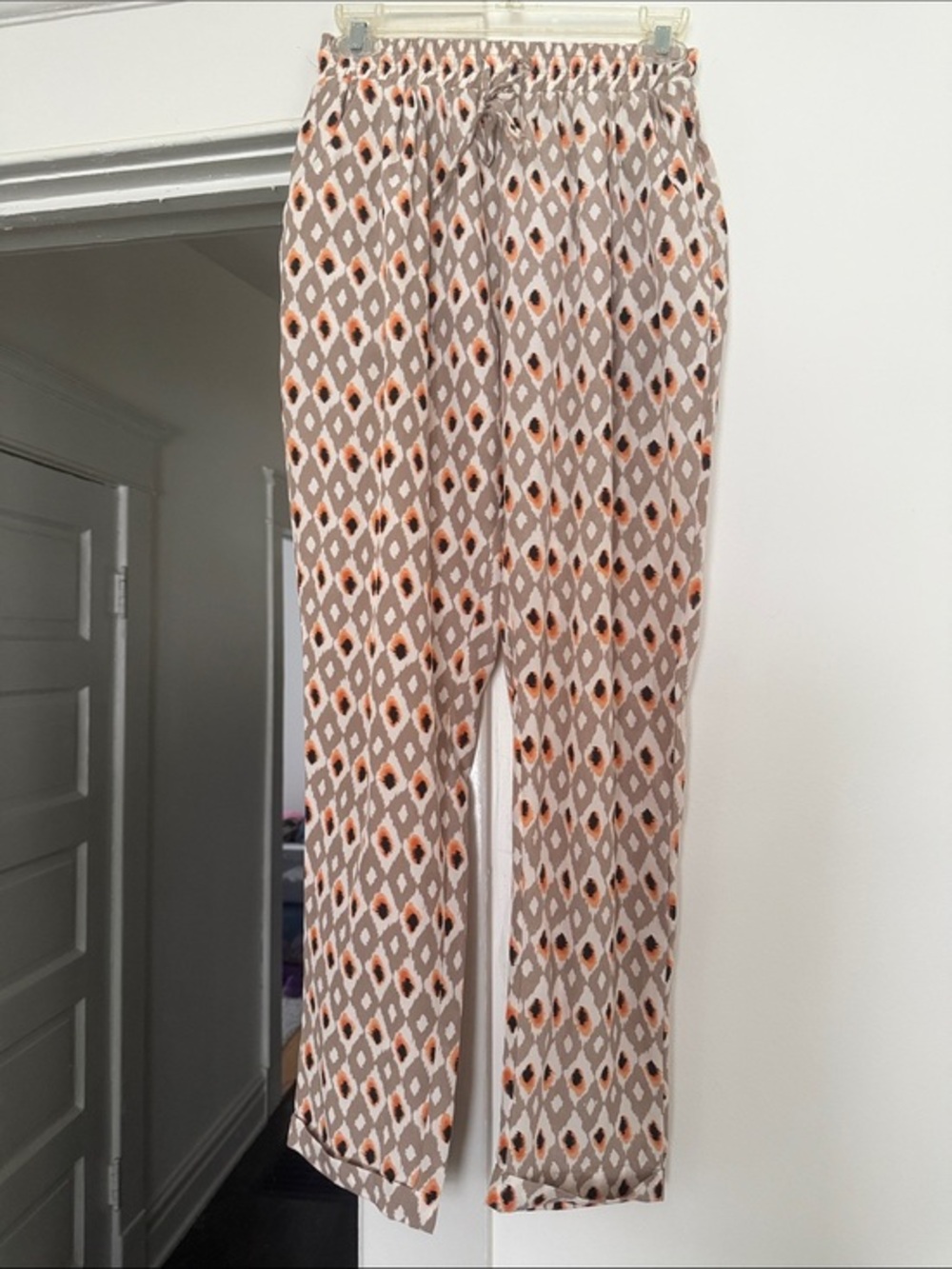 Suncoo Paris Trousers Geometric Print Drawstring Lounge Pants - Taupe & Orange